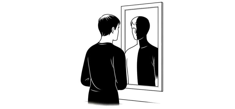 Illustration : une personne face à son reflet dans un miroir